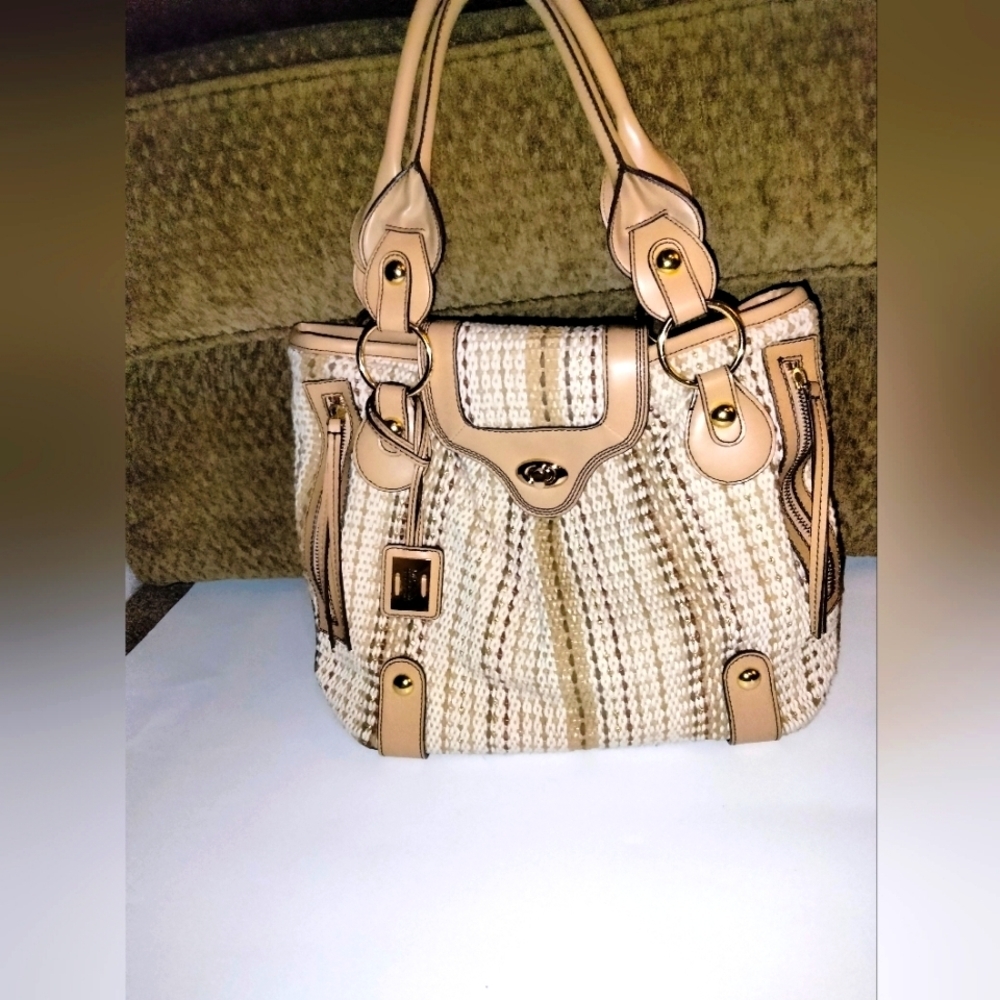 MAXX New York Signature Knit & Faux Leather Tote Bag